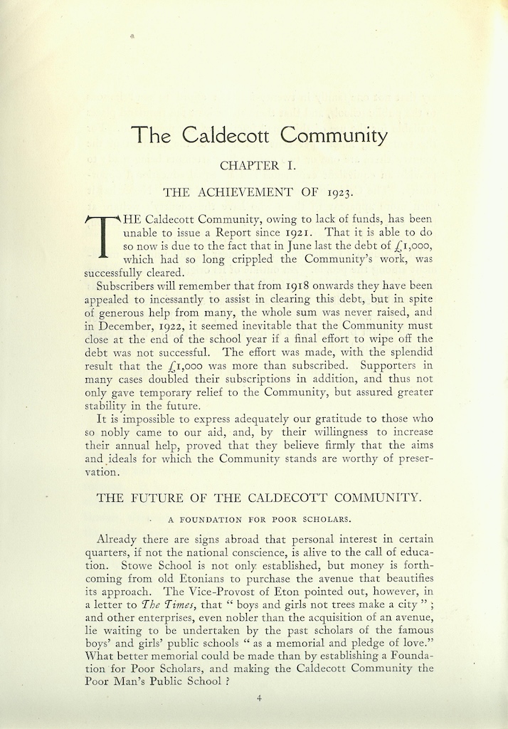 Caldecott Community 10th Annual Report, 1920-1923, page 4
