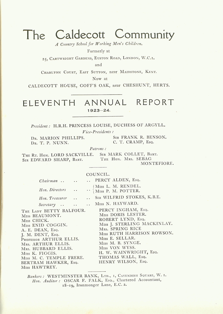 Caldecott Community 11th Annual Report, 1923-1924, page 1