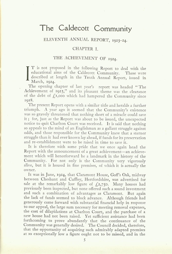 Caldecott Community 11th Annual Report, 1923-1924, page 5