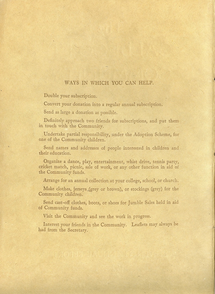 Caldecott Community 11th Annual Report, 1923-1924, inside front cover