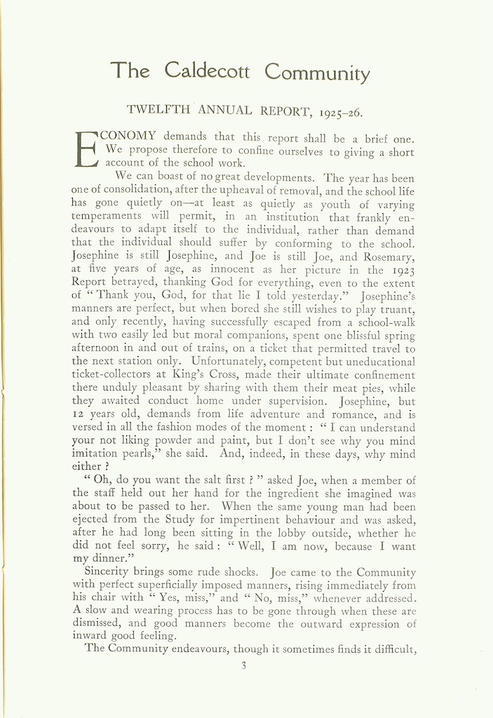 Caldecott Community 12th Annual Report, 1924-1925, page 3
