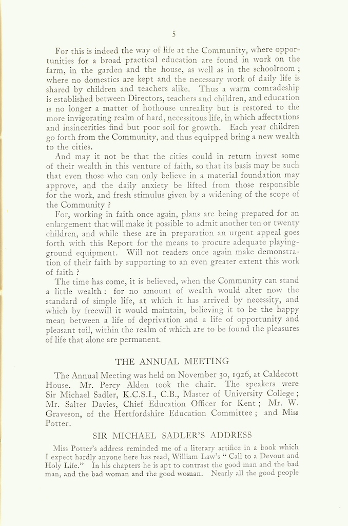 Caldecott Community 13th Annual Report, 1925-1926, page 5