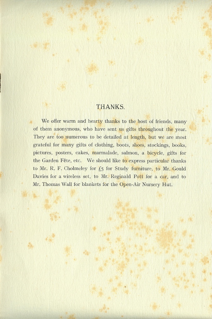 Caldecott Community 14th Annual Report, 1926-1927, inside back cover