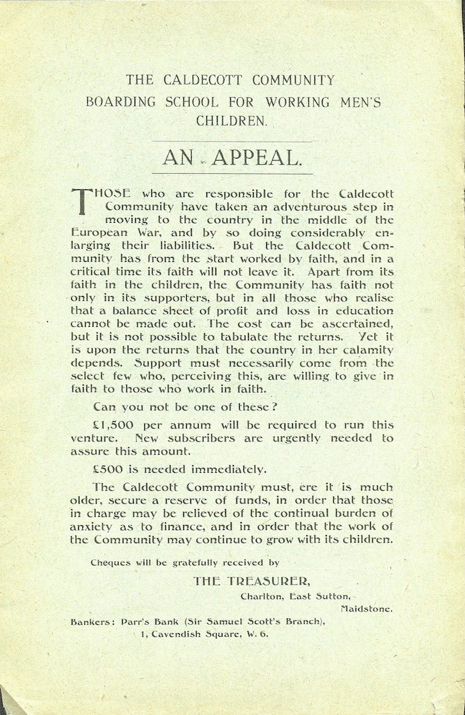 caldecott community 6th annual report 1916 1917 appeals leaflet insert