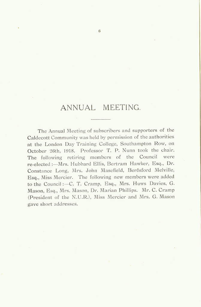 Caldecott Community 7th Annual Report 1917-1918 (issued March 1919), page 6