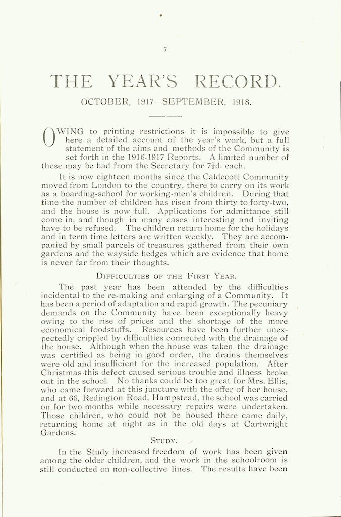Caldecott Community 7th Annual Report 1917-1918 (issued March 1919), page 7