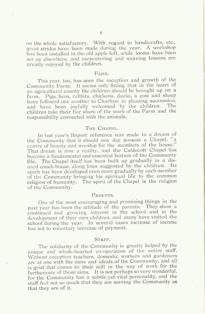 Caldecott Community 7th Annual Report 1917-1918 (issued March 1919), page 8