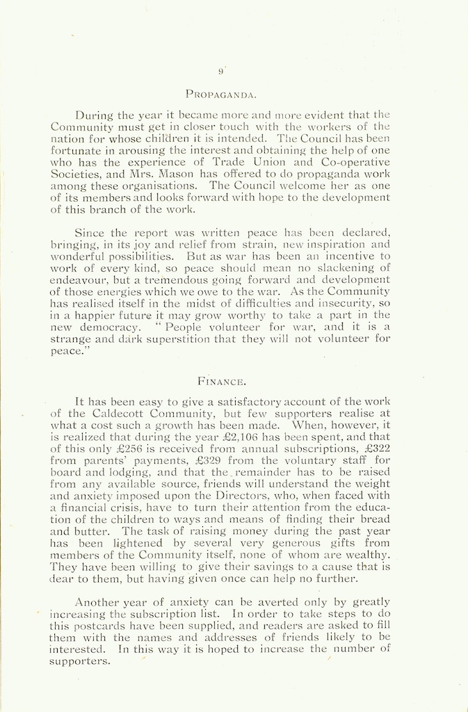 Caldecott Community 7th Annual Report 1917-1918 (issued March 1919), page 9