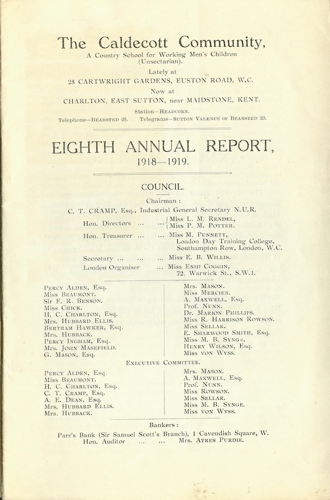 Caldecott Community 8th Annual Report, 1918 1919, issued March 2020, page 1