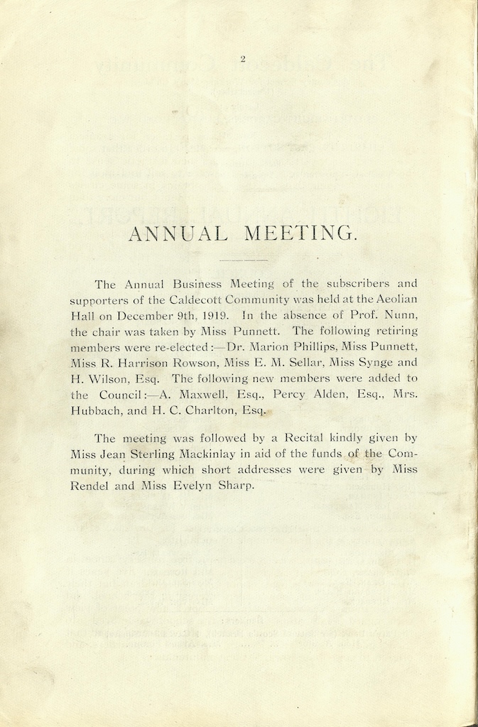 Caldecott Community 8th Annual Report, 1918 1919, issued March 2020, page 2
