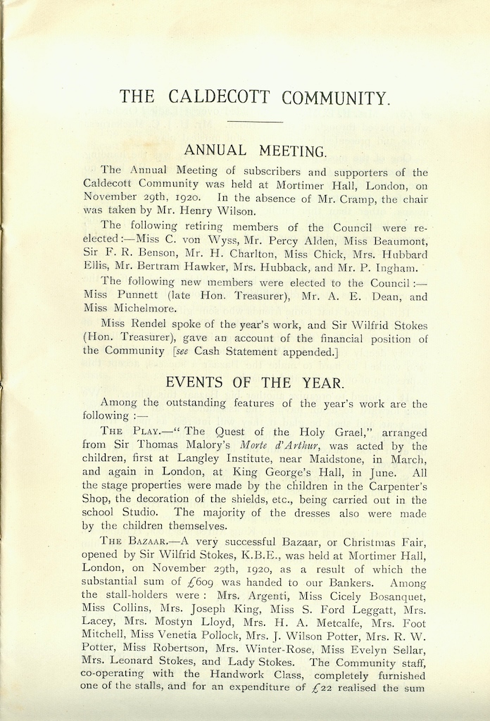 Caldecott Community 9th Annual Report, 1919-1920, page 1