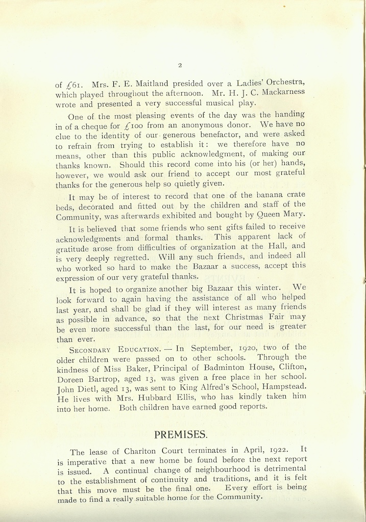 Caldecott Community 9th Annual Report, 1919-1920, page 2