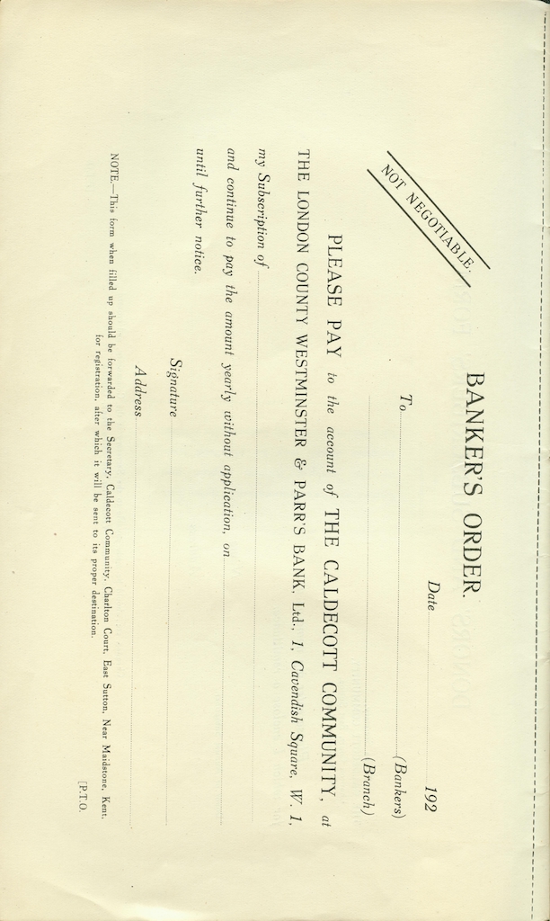 New Foundations, 1921, banker's order