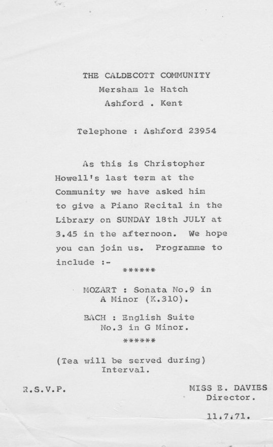 Piano recital 18.07.71 invitation