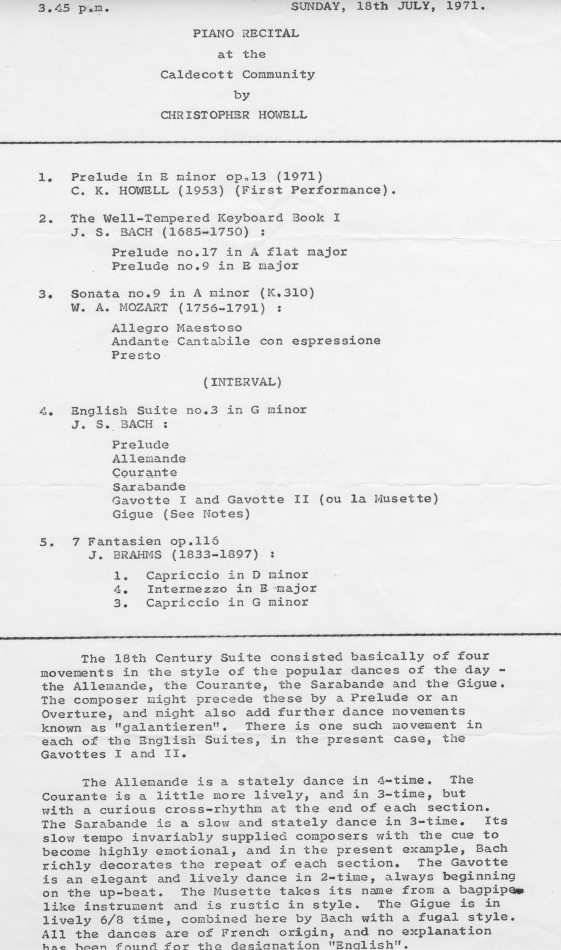 Piano recital programme 18.07.71