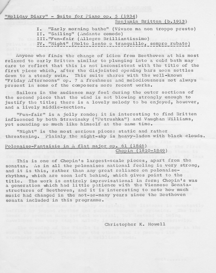 Piano recital programme 14.07.74 page 2