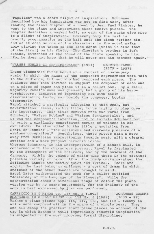 Piano recitale programme 10.07.77 page 2