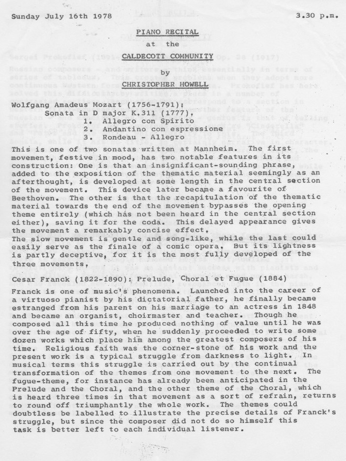 Piano recital programme 16.07.78 page 1