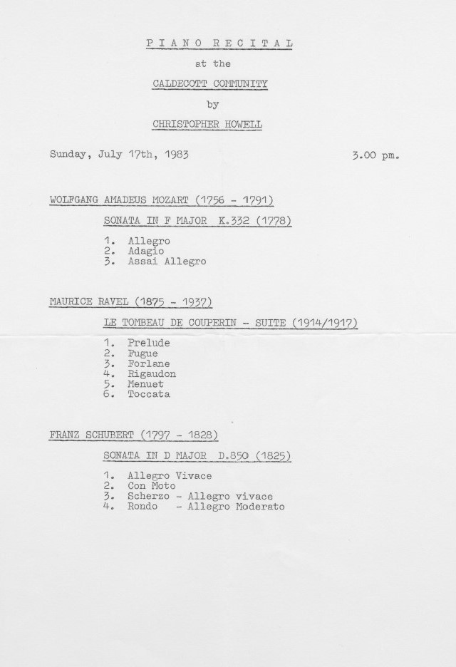 Piano recital programme 17.07.83