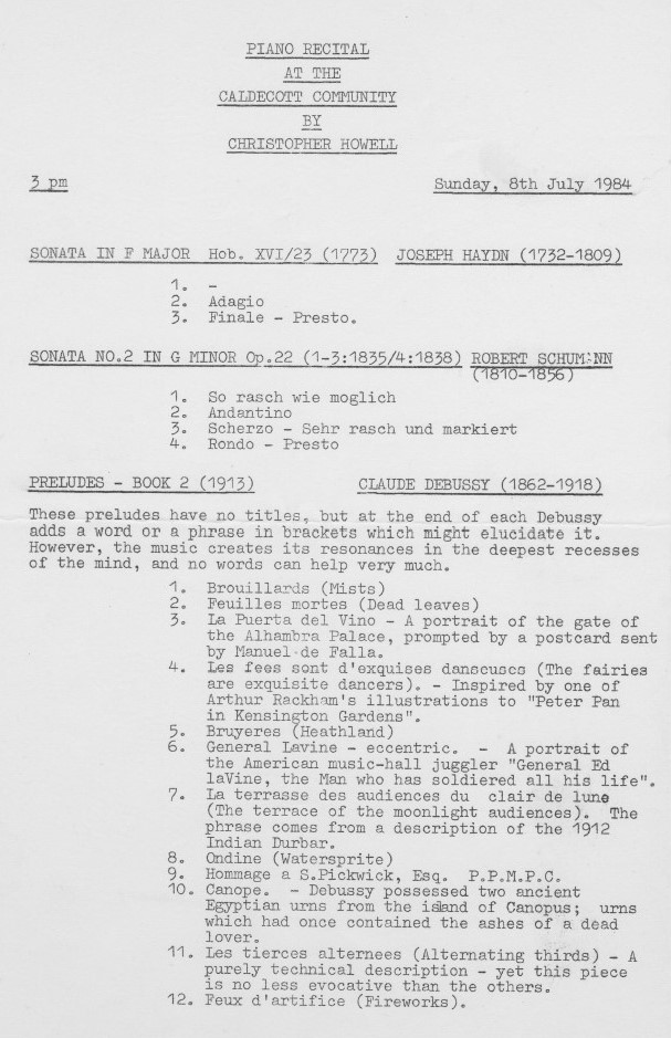 Piano recital programme 08.07.84