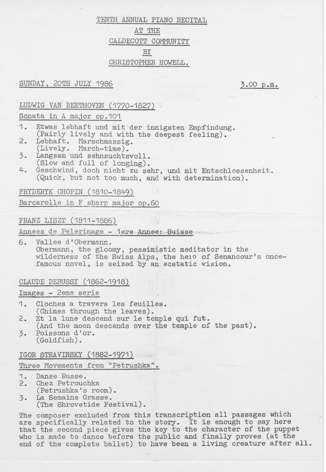 10th annual piano recital programme  20.07.86