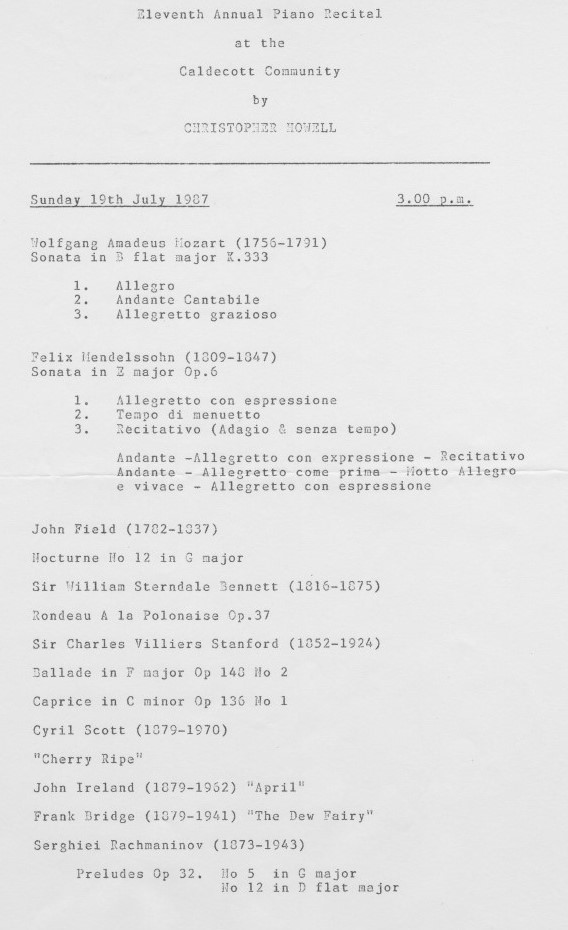 Piano Recital programme 19.07.87